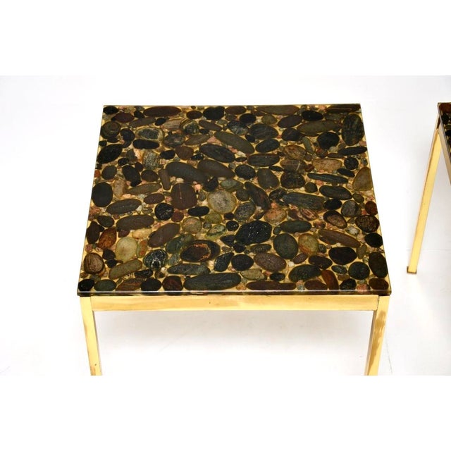 1970s Vintage Swedish Brass and Stone Side Tables, 1970, Set of 2 For Sale - Image 5 of 11