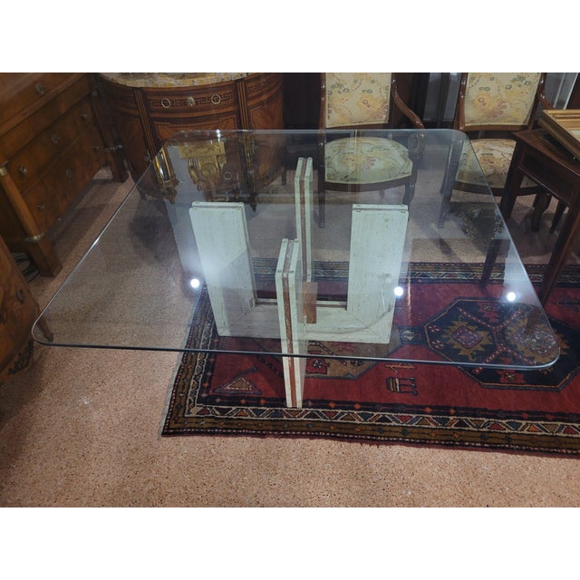 Travertine and Marble Dining Table with Glass Top, 1970s For Sale - Image 6 of 13