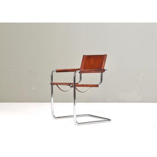 Mart Stam S34 Dining Armchair in Cognac Saddle Leather by Mart Stam for Fasem, 1970s For Sale - Image 4 of 18