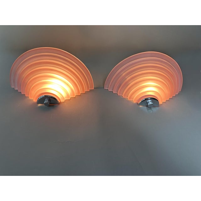 Postmodern Wall Sconces in Powder Pink Glass from Happy Lights, 1980s, Set of 2 For Sale - Image 6 of 9