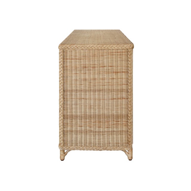 2020s Matthew Izzo Home Evander Wrapped Rattan Four Door Buffet With Satin Brass Door Pulls For Sale - Image 5 of 8