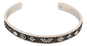 Sterling Silver Spiritual Symbols Cuff Bracelet