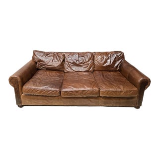 Restoration Hardware Lancaster Luxe Deep Three Seat Cushion Sofa in Cocoa Leather For Sale