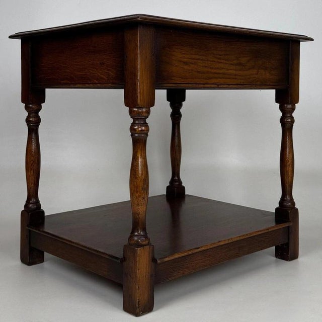 Wood Antique Early 20th Century English Oak Side Table with Lower Shelf For Sale - Image 7 of 13