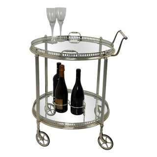 Mid-Century Circular Chrome-Plated Brass Bar Cart, 1960s For Sale