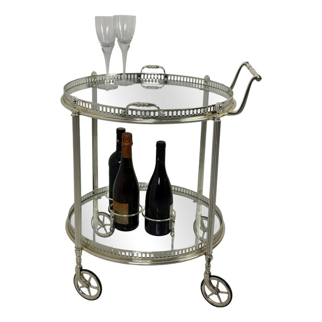 Mid-Century Circular Chrome-Plated Brass Bar Cart, 1960s For Sale