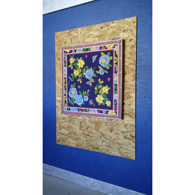 Metal Industrial Style Adrienne Landau Navy Floral Insect Silk Scarf For Sale - Image 7 of 8