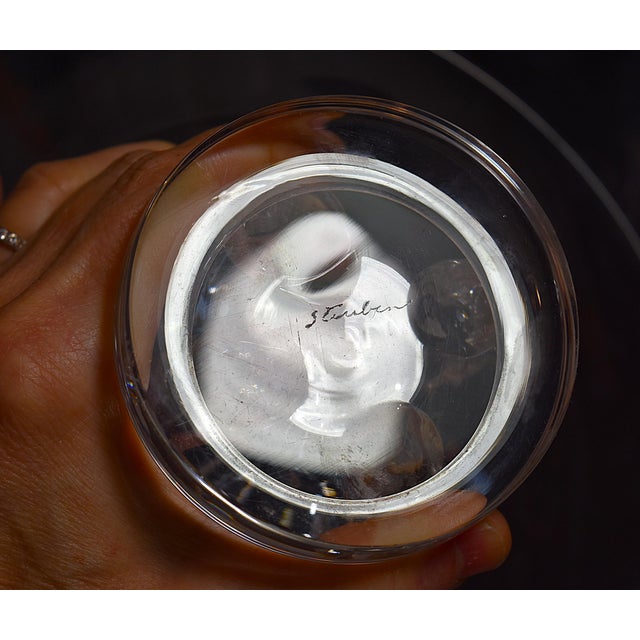 1950s #7884 Steuben Scrolled Footed Tazza Pedestal Glass Bowl Mid Century Modern For Sale - Image 16 of 17