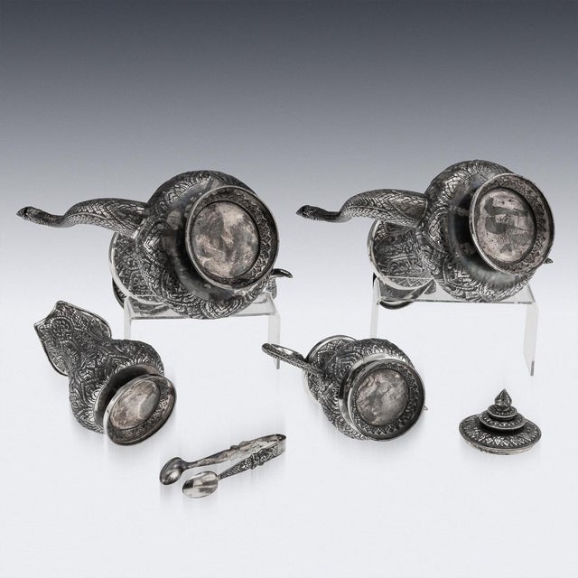 Thai Silver Tea Service on Tray, 1950s, Set of 6 For Sale - Image 6 of 18