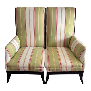 1980s Palm Beach Style High Back Chairs Upholstered Loveseat - A Pair For Sale