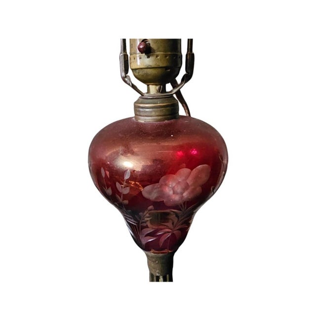 Early 20th Century Early 20th Century Marble and Cranberry Glass Table Lamp For Sale - Image 5 of 12