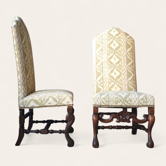 French 20th Century Flemish-Style Walnut High-Back Side Chairs, Pair For Sale - Image 3 of 7