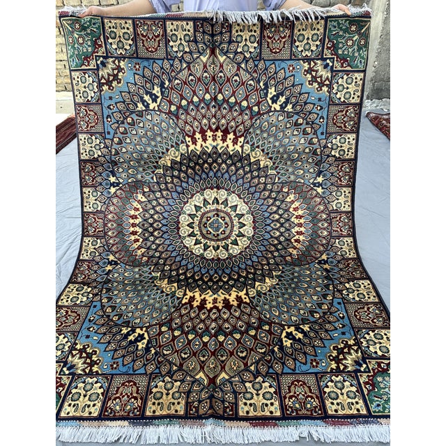 Textile Hand-Knotted Afghan Gonbad Dome Design Medallion Rug - 6'10" X 5'0" For Sale - Image 7 of 12
