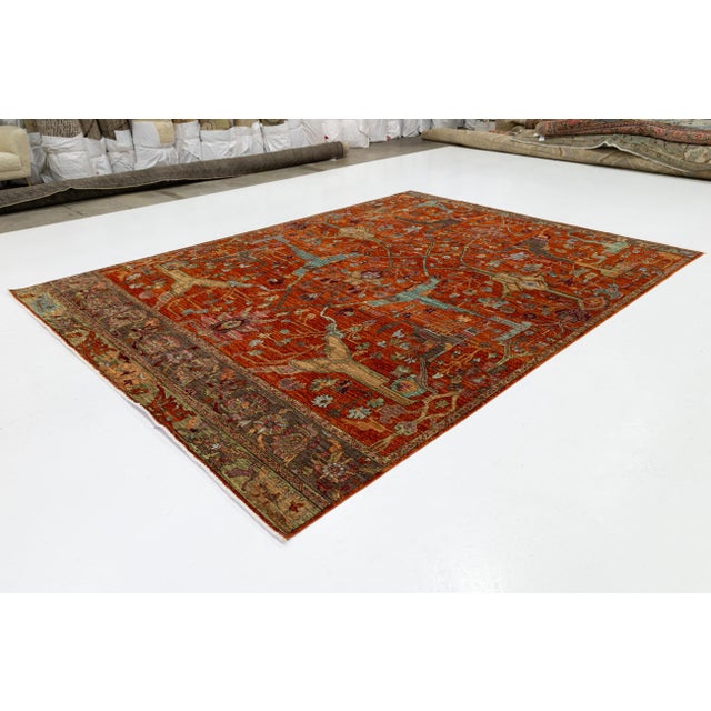 Persian 9x12 Modern Bidjar Style Hand-Knotted Rust & Sage Wool Area Rug Persian Motifs For Sale - Image 3 of 11