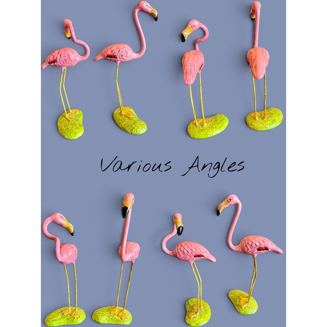 Pink Vintage Mexican Paper Mache Flamingos Pair-Tonala Folk Art-Figurines-Tropical For Sale - Image 8 of 11