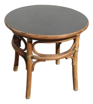 Vintage French Country McGuire Round Bamboo Rattan End Table Side Table
