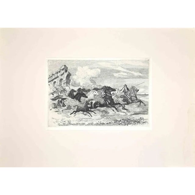 Wild horses in Roman Countryside with the carriage is an original etching artwork realized after Charles Coleman (1807,...