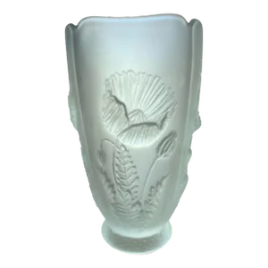 Vintage Czech Barolac Josef Inwald Poppy Opaque Satin Molded Glass Vase. 1930’s