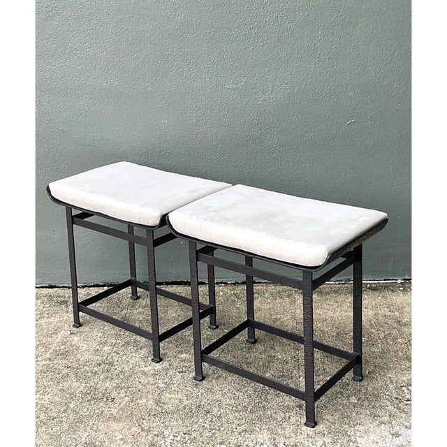 Metal Vintage Modernist Metal Frame Stools - A Pair For Sale - Image 7 of 12