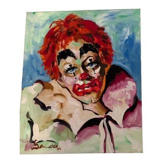 1970 Signed Expressionist Clown Portrait Painting on Canvas For Sale