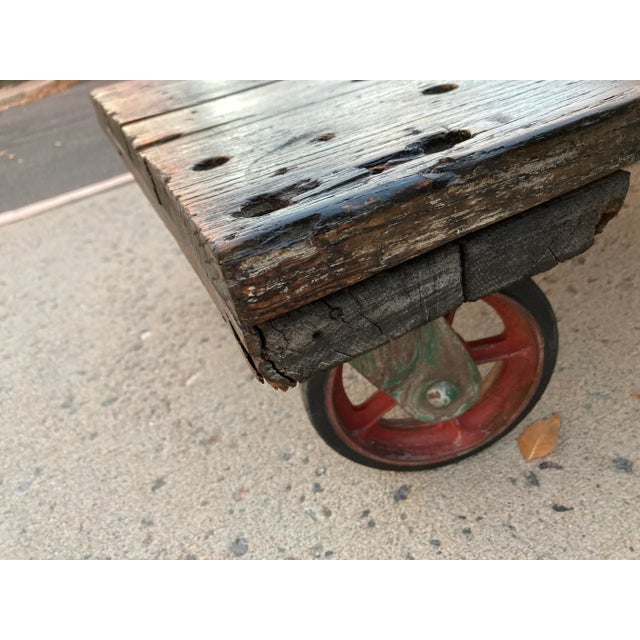 Fairbanks Morse and Company Industrial Cast Iron & Hardwood Factory Cart Coffee Table From Fairbanks For Sale - Image 4 of 13