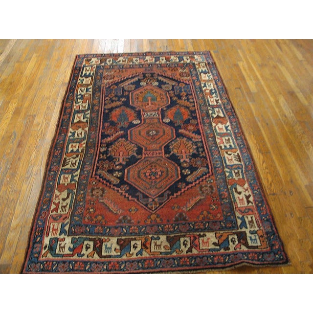 Early 20th Century W. Persian Kurdish Rug ( 4' x 6'6" - 122 x 198 ) Antique Kurdish Small Scatter Size Wool Blue Rug,...