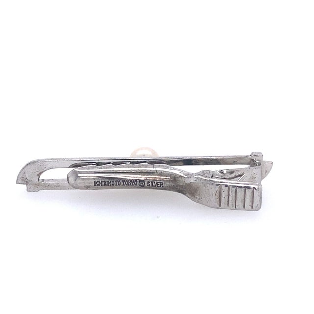 1990s Mikimoto Estate Akoya Pearl Tie Bar Sterling Silver 5.91 Grams For Sale - Image 12 of 12