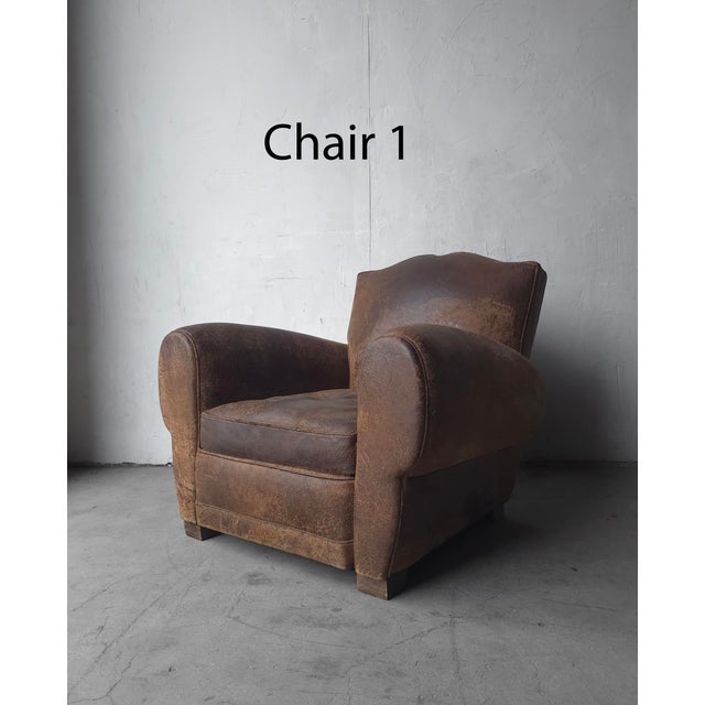 Brown French Style Patinated Leather Lounge Chairs by Restoration Hardware For Sale - Image 8 of 15