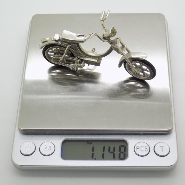Vintage Italian Handmade Genuine Silver Moped Scooter Large Figurine, 1970s For Sale - Image 9 of 12