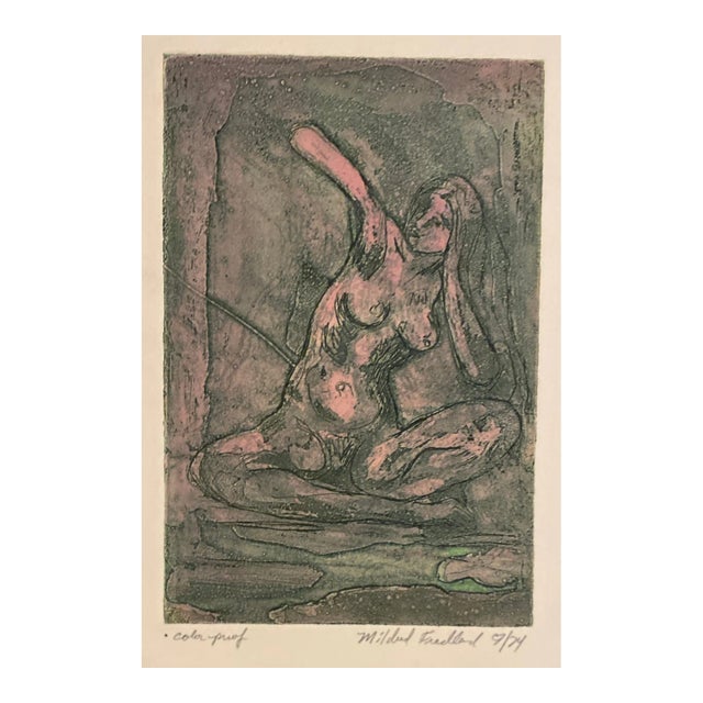 1974 Margaret Friedland Seated Female Nude Etching For Sale