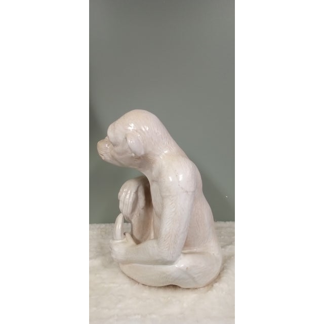 Large Vintage Italian White Glazed Pottery Chimpanzee Statuette For Sale In Dallas - Image 6 of 9