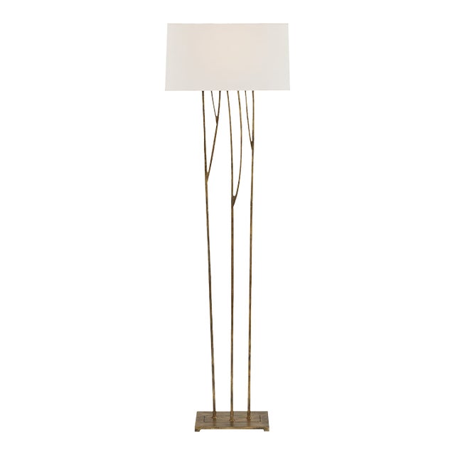 Ian K. Fowler by Visual Comfort Signature Aspen Floor Lamp in Gilded Iron with Linen Shade For Sale