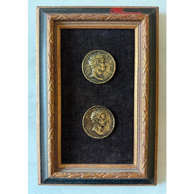 Mid-Century Modern Pair of Mid Century Framed Roman Medallions or Coins For Sale - Image 3 of 13