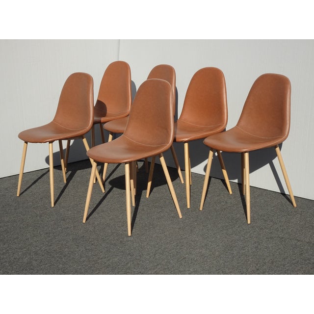 Set of Six Contemporary Modern Style Burnt Orange Dining Room Chairs