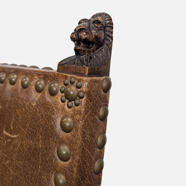 Vintage Leather Dining Armchair With Carved Finials For Sale In San Francisco - Image 6 of 8