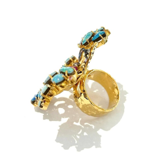 Bochic "Orient" Opal, Multi Sapphires & Ruby Ring Set In 18K Gold & Silver For Sale - Image 18 of 18