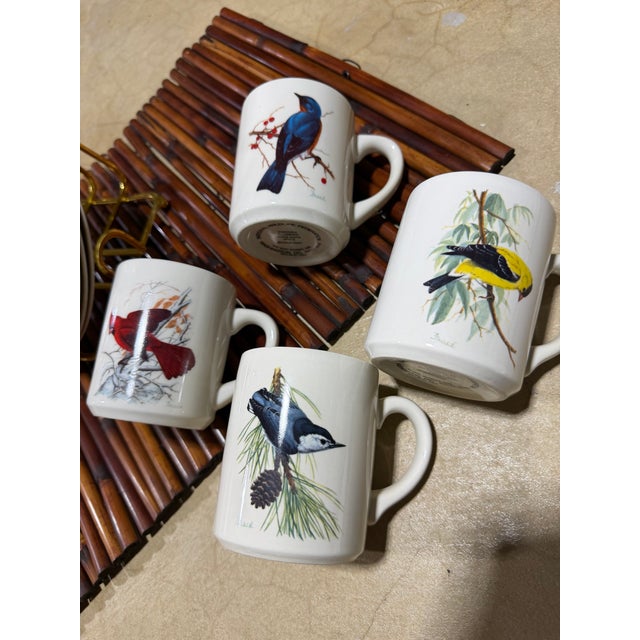 1980s Vintage 1986 National Wildlife Federation Save Our Songbird Plate & Mug Set With Brass Stand – 9 Pieces For Sale - Image 5 of 5