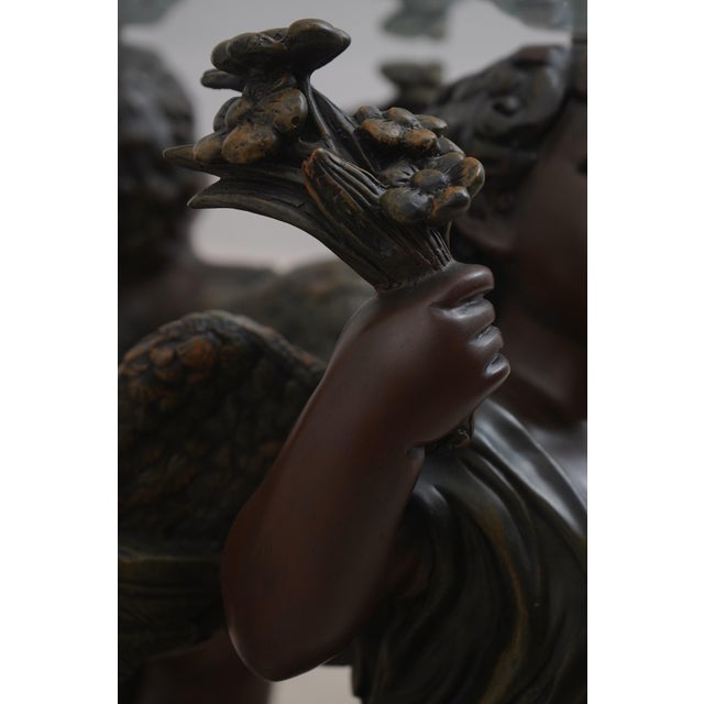 Beveled Glass Top Bronze Finish Cherub Base Cocktail Table For Sale In Philadelphia - Image 6 of 12