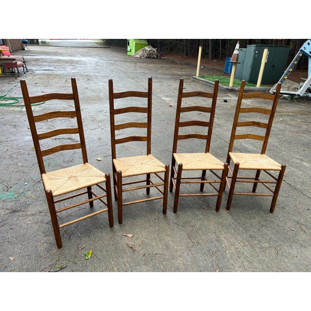 1970s Vintage Collection of Ladder-Back Chairs- Set of 4 For Sale - Image 10 of 12
