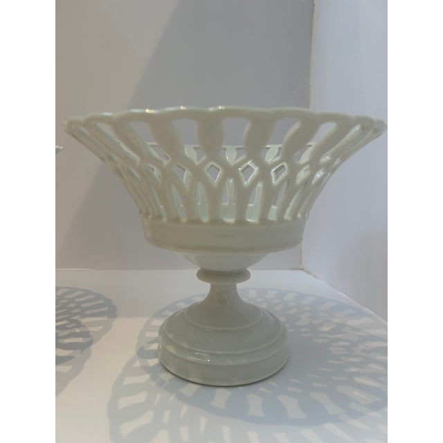 Two Similar White Openwork Porcelain Pedestal Compotes For Sale - Image 6 of 14