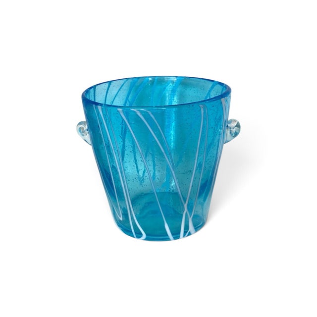 Venini Murano Glass Blue Ice Bucket, 1970-1980s For Sale