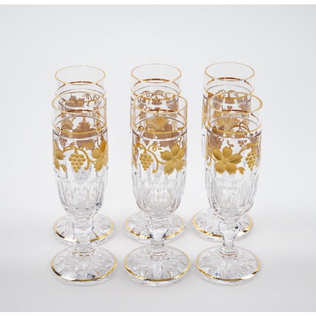 Val Saint Lambert Set of 12 Gilt Gold-Decorated Tableware Flute Service For Sale - Image 11 of 14