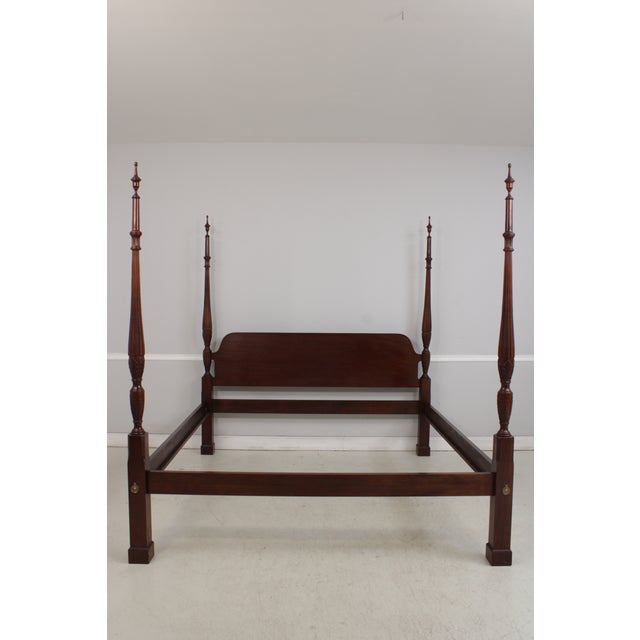 Traditional Rice Carved King Size Carved Mahogany Poster Bed For Sale - Image 3 of 16