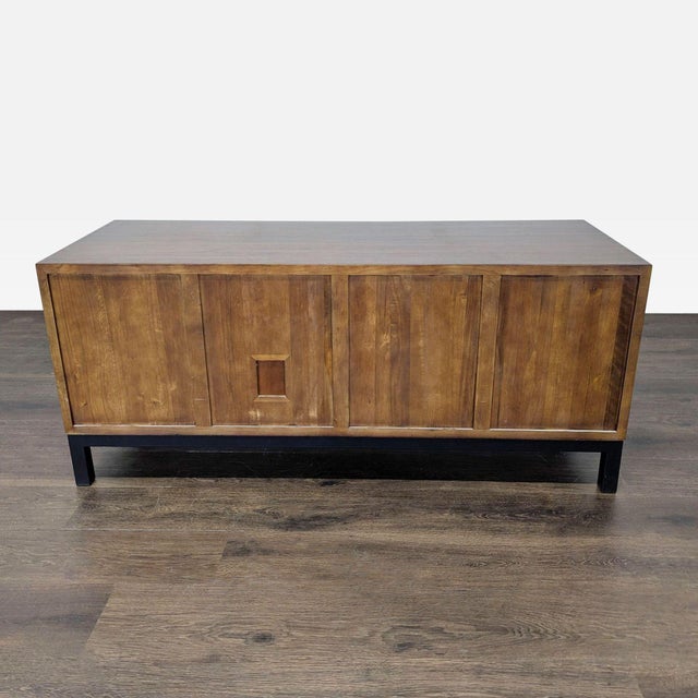 Brown Wood Media Console on Metal Base For Sale - Image 8 of 8