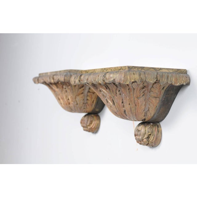 Pair of Italian Carved Giltwood Wall Brackets with Faux-Marble Tops, circa 1870 For Sale In Atlanta - Image 6 of 8