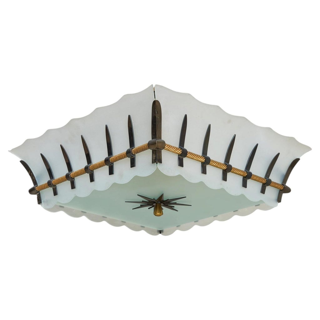 French Bronze + Frosted Glass Flush Mount by Sabino for Dominique, 1950s