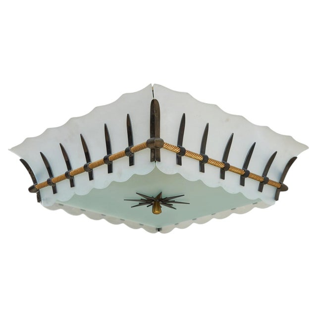 French Bronze + Frosted Glass Flush Mount by Sabino for Dominique, 1950s For Sale
