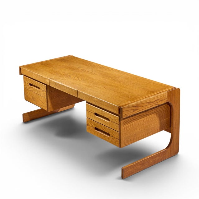 Lou Hodges Mid Century Oak Cantilever Executive Desk For Sale - Image 10 of 10