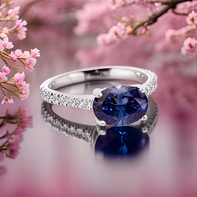 Metal Natural Sapphire Diamond Ring 6.5 14k W Gold 3.15 TCW Certified For Sale - Image 7 of 14