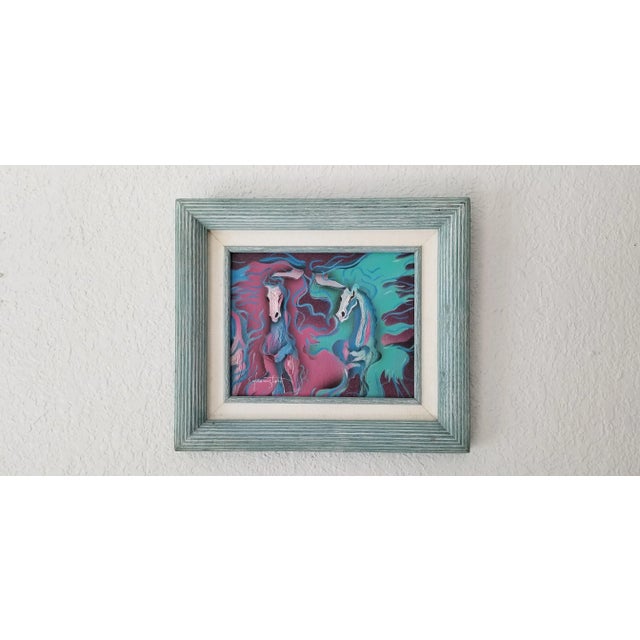 80s Modernist Mixed Media Collage Abstract Horses Painting, Signed For Sale - Image 9 of 9